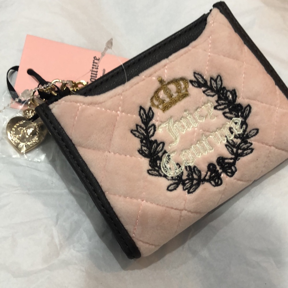 Juicy Couture pink clay velour chocolate gold heart charm bifold‎ wallet new